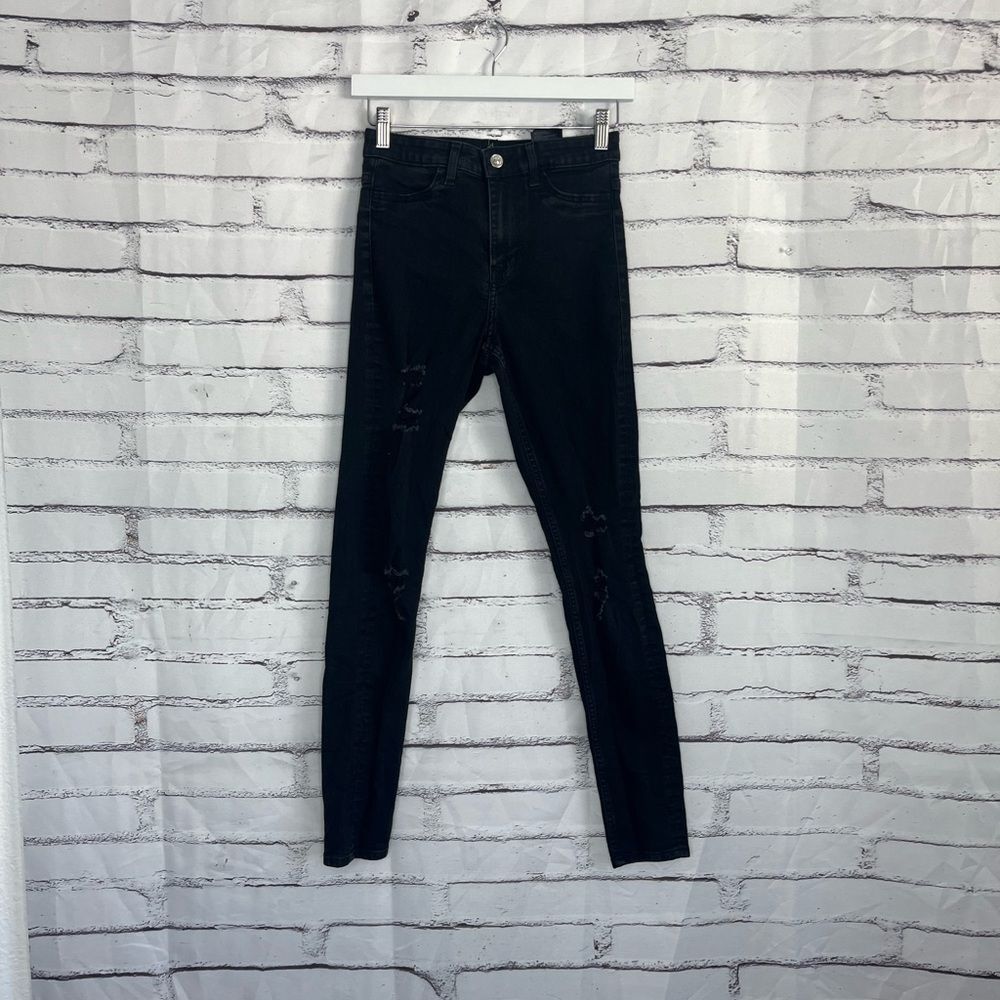 H&M Divided High Rise Distressed Skinny Jeans Black Wash Stretch Denim Women’s 2